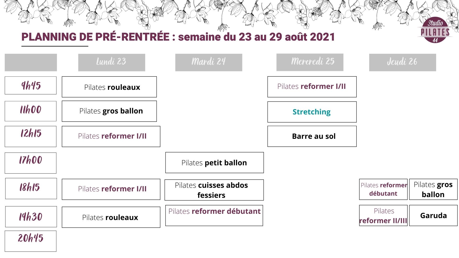 Planning de pré-rentrée du 23 au 29 août